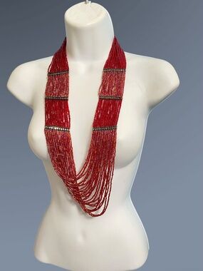 Burgundy Red Seed Bead Multistrand Necklace & Bracelet Western Inspired